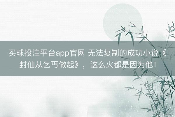 买球投注平台app官网 无法复制的成功小说《封仙从乞丐做起》，这么火都是因为他！