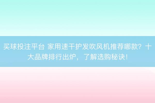 买球投注平台 家用速干护发吹风机推荐哪款？十大品牌排行出炉，了解选购秘诀！