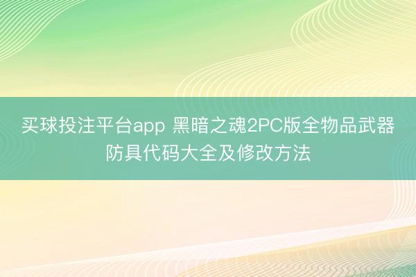 买球投注平台app 黑暗之魂2PC版全物品武器防具代码大全及修改方法