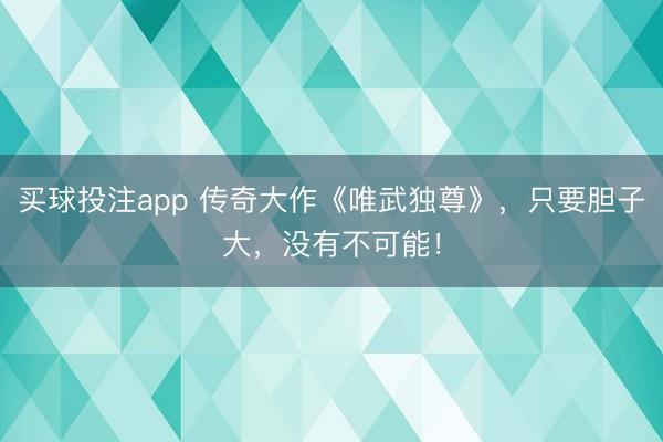 买球投注app 传奇大作《唯武独尊》，只要胆子大，没有不可能！