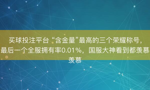 买球投注平台 “含金量”最高的三个荣耀称号，最后一个全服拥有率0.01%，国服大神看到都羡慕