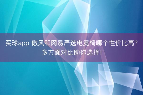 买球app 傲风和网易严选电竞椅哪个性价比高？多方面对比助你选择！