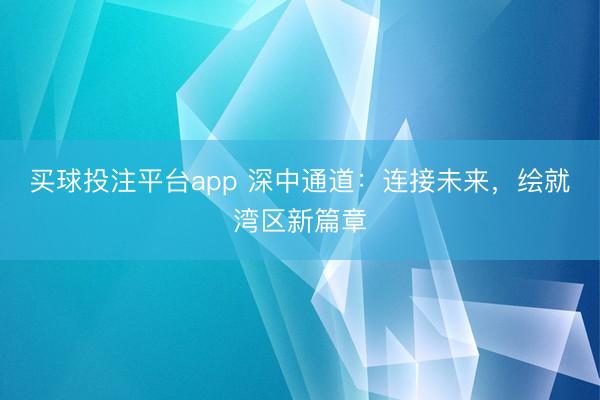 买球投注平台app 深中通道：连接未来，绘就湾区新篇章