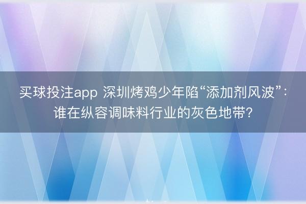 买球投注app 深圳烤鸡少年陷“添加剂风波”：谁在纵容调味料行业的灰色地带？