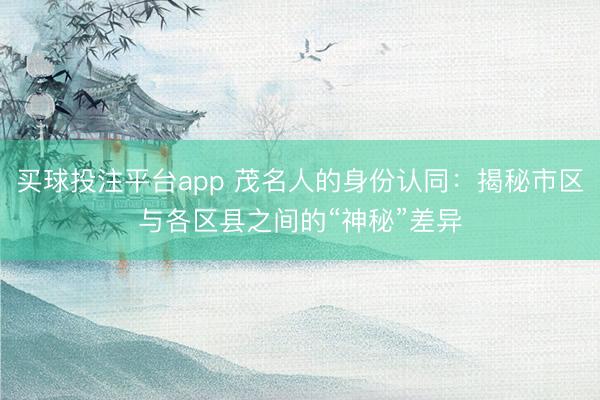 买球投注平台app 茂名人的身份认同：揭秘市区与各区县之间的“神秘”差异