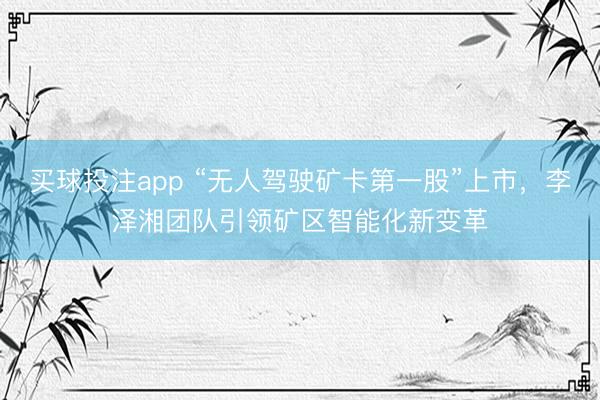 买球投注app “无人驾驶矿卡第一股”上市，李泽湘团队引领矿区智能化新变革