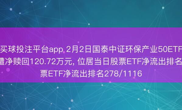 买球投注平台app 2月2日国泰中证环保产业50ETF(159861)遭净赎回120.72万元, 位居当日股票ETF净流出排名278/1116