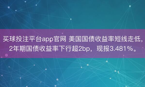 买球投注平台app官网 美国国债收益率短线走低，2年期国债收益率下行超2bp，现报3.481%。