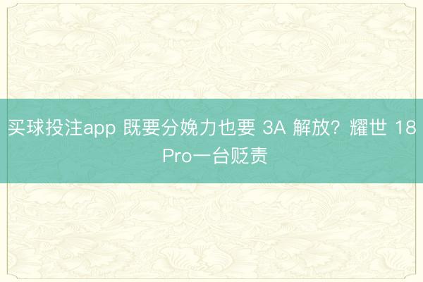 买球投注app 既要分娩力也要 3A 解放？耀世 18 Pro一台贬责