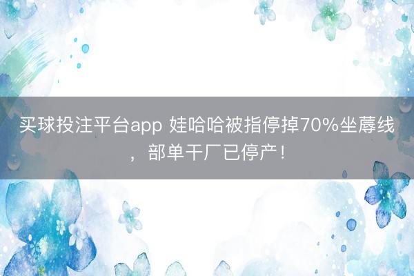买球投注平台app 娃哈哈被指停掉70%坐蓐线，部单干厂已停产！