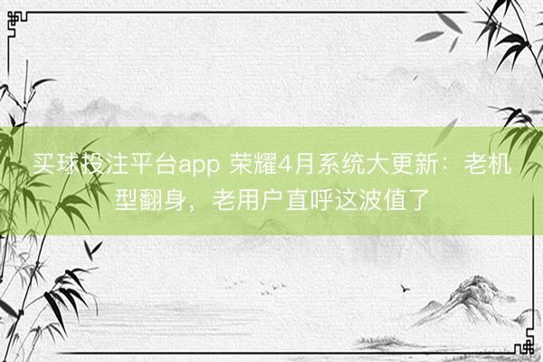 买球投注平台app 荣耀4月系统大更新：老机型翻身，老用户直呼这波值了