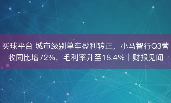 买球平台 城市级别单车盈利转正,小马智行Q3营收同比增72%,毛利率升至18.4%|财报见闻