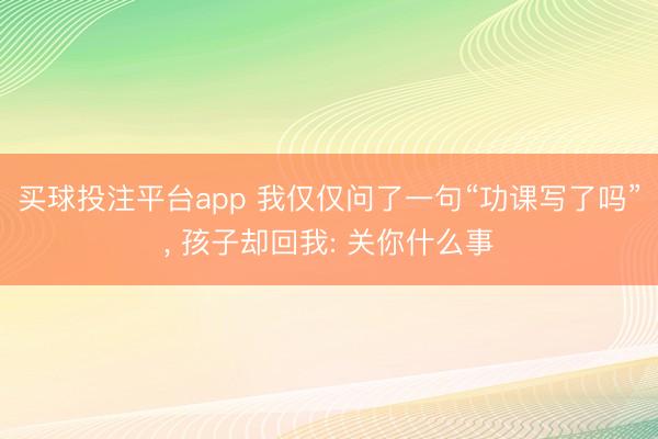 买球投注平台app 我仅仅问了一句“功课写了吗”, 孩子却回我: 关你什么事