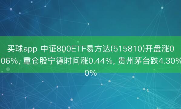 买球app 中证800ETF易方达(515810)开盘涨0.06%， 重仓股宁德时间涨0.44%， 贵州茅台跌4.30%