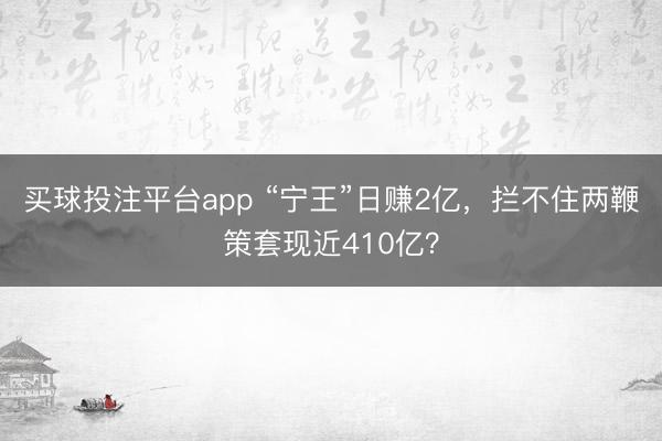 买球投注平台app “宁王”日赚2亿，拦不住两鞭策套现近410亿？