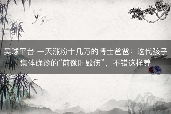 买球平台 一天涨粉十几万的博士爸爸：这代孩子集体确诊的“前额叶毁伤”，不错这样养