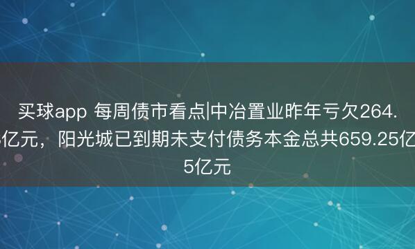 买球app 每周债市看点|中冶置业昨年亏欠264.18亿元，阳光城已到期未支付债务本金总共659.25亿元