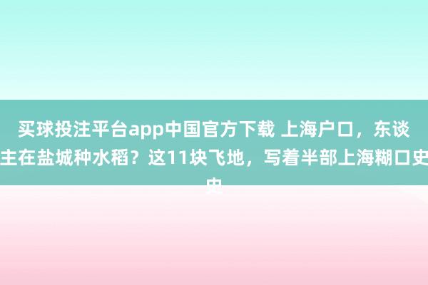 买球投注平台app中国官方下载 上海户口，东谈主在盐城种水稻？这11块飞地，写着半部上海糊口史