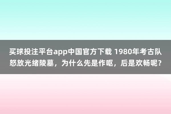 买球投注平台app中国官方下载 1980年考古队怒放光绪陵墓，为什么先是作呕，后是欢畅呢？