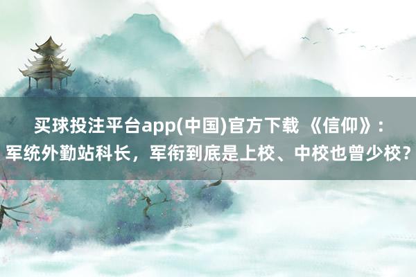 买球投注平台app(中国)官方下载 《信仰》：军统外勤站科长，军衔到底是上校、中校也曾少校？