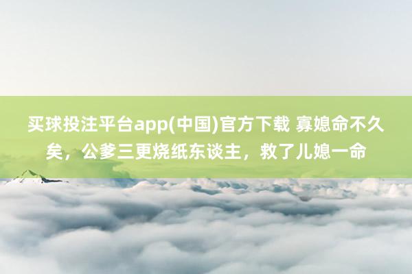 买球投注平台app(中国)官方下载 寡媳命不久矣，公爹三更烧纸东谈主，救了儿媳一命