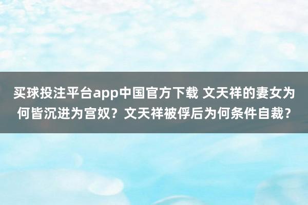 买球投注平台app中国官方下载 文天祥的妻女为何皆沉进为宫奴？文天祥被俘后为何条件自裁？