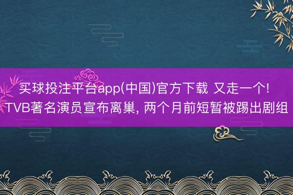 买球投注平台app(中国)官方下载 又走一个! TVB著名演员宣布离巢， 两个月前短暂被踢出剧组