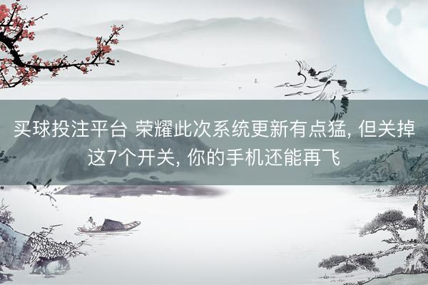 买球投注平台 荣耀此次系统更新有点猛， 但关掉这7个开关， 你的手机还能再飞