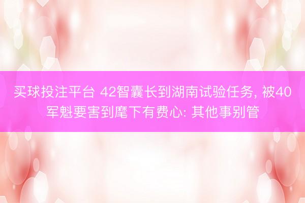 买球投注平台 42智囊长到湖南试验任务, 被40军魁要害到麾下有费心: 其他事别管