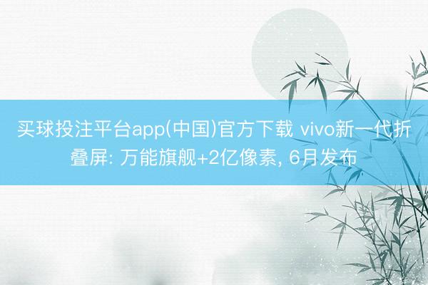 买球投注平台app(中国)官方下载 vivo新一代折叠屏: 万能旗舰+2亿像素， 6月发布