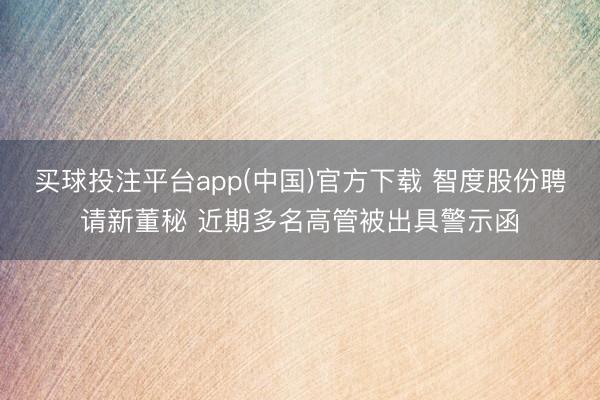 买球投注平台app(中国)官方下载 智度股份聘请新董秘 近期多名高管被出具警示函