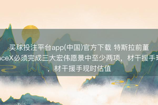 买球投注平台app(中国)官方下载 特斯拉前董事：SpaceX必须完成三大宏伟愿景中至少两项，材干援手现时估值