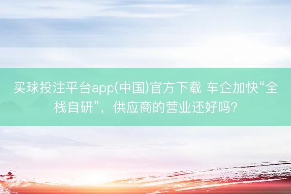 买球投注平台app(中国)官方下载 车企加快“全栈自研”，供应商的营业还好吗？
