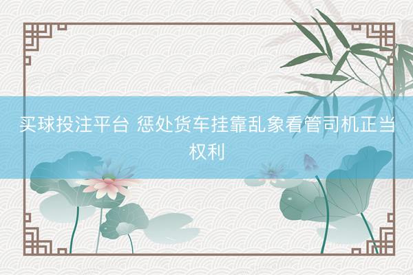 买球投注平台 惩处货车挂靠乱象看管司机正当权利