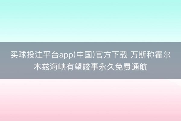 买球投注平台app(中国)官方下载 万斯称霍尔木兹海峡有望竣事永久免费通航