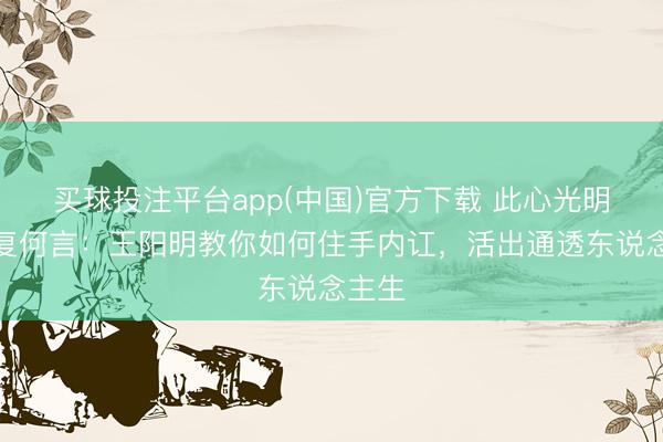 买球投注平台app(中国)官方下载 此心光明，亦复何言：王阳明教你如何住手内讧，活出通透东说念主生