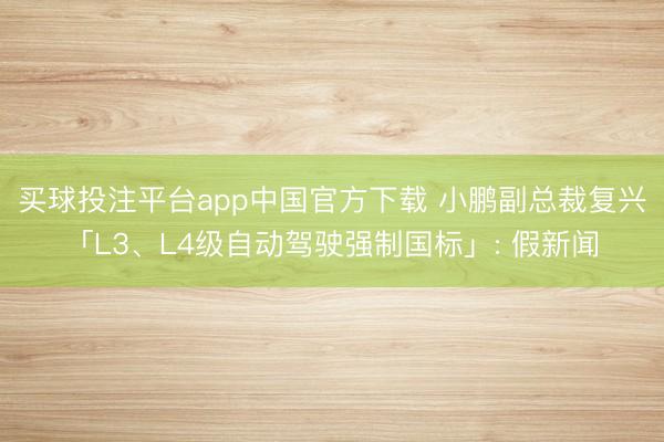买球投注平台app中国官方下载 小鹏副总裁复兴「L3、L4级自动驾驶强制国标」: 假新闻
